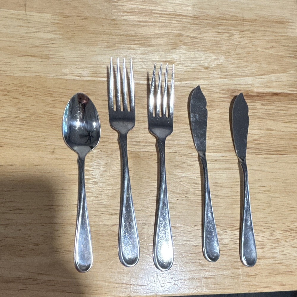 Oneida Flatware FLIGHT Replacement Stainless Steel 5pc 2 Forks, 2 Knives 1 Spoon